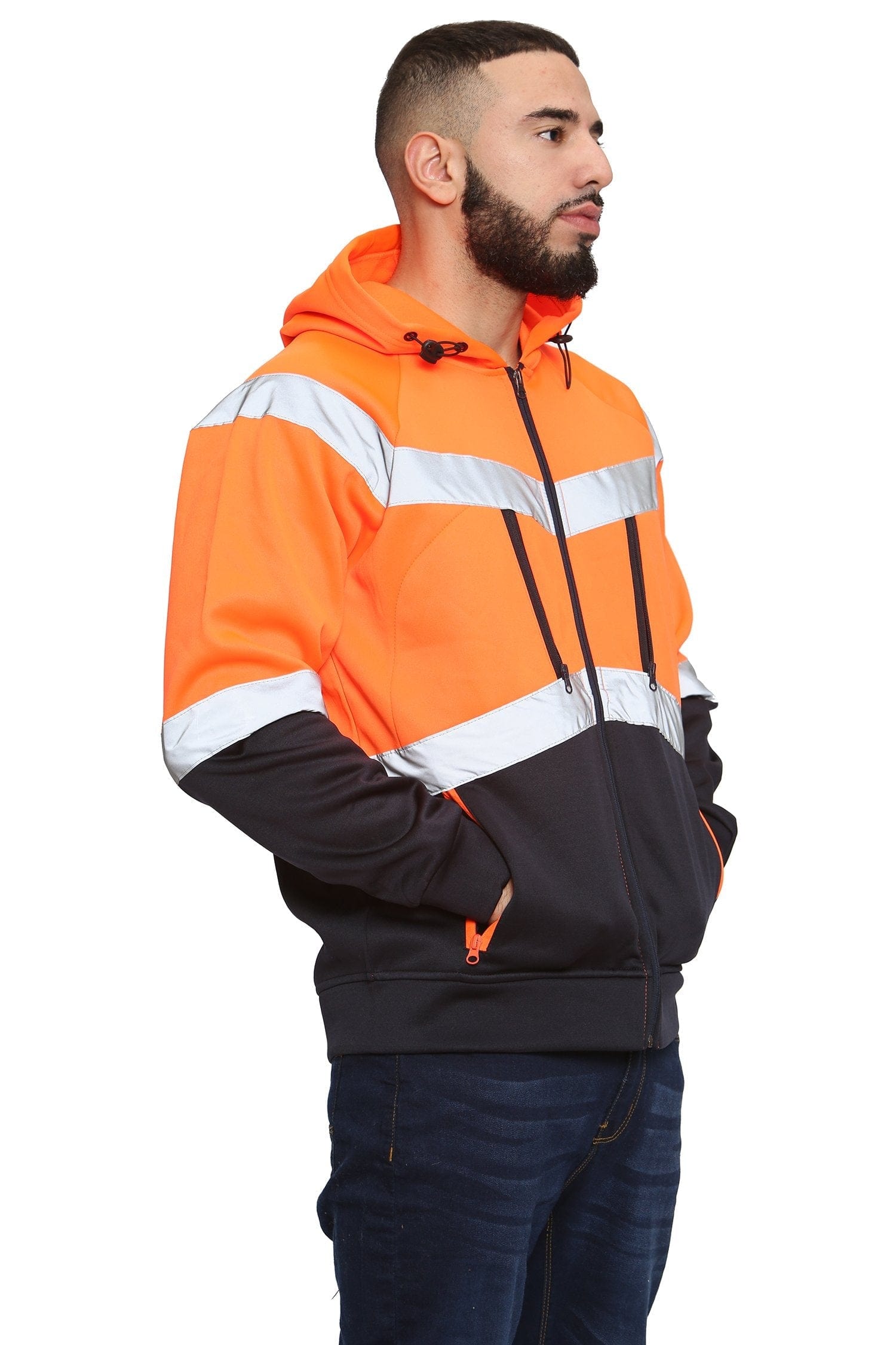 Aviator Work Wear High Vis EN ISO 20471 Class 3 - Orange/Navy 4 Pockets Zipper Hoodie