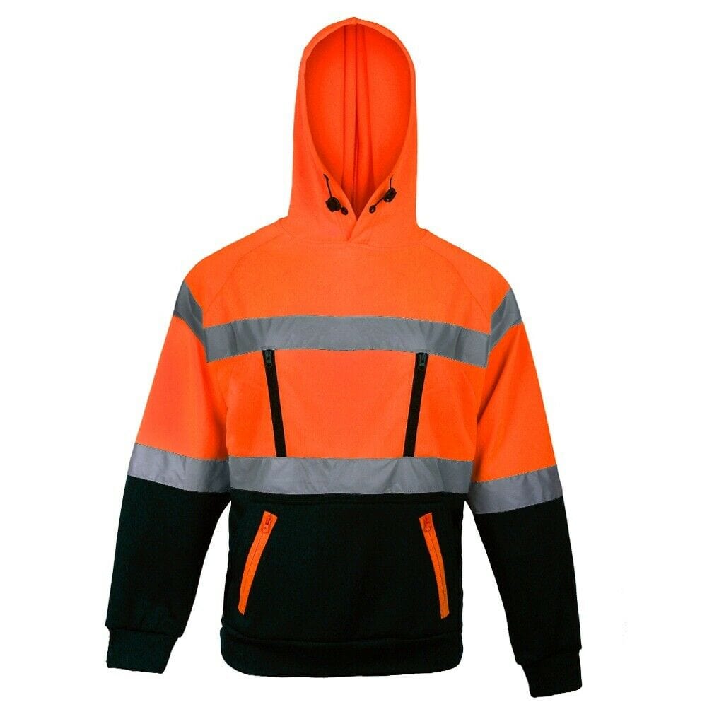 Aviator Work Wear High Vis EN ISO 20471 Class 3 - Orange/Navy 6 Pockets Pullover Hoodie