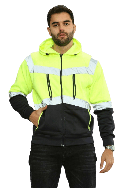 Aviator Work Wear High Vis EN ISO 20471 Class 3 - Yellow/Navy 4 Pockets Zipper Hoodie