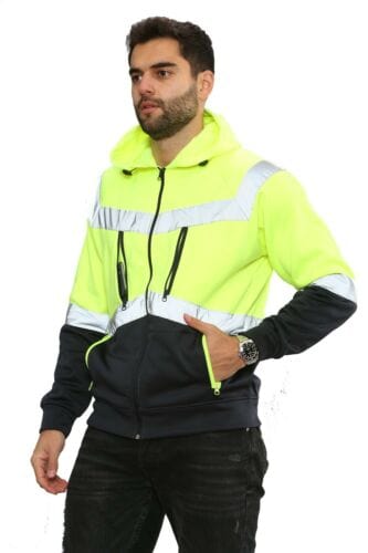 Aviator Work Wear High Vis EN ISO 20471 Class 3 - Yellow/Navy 4 Pockets Zipper Hoodie