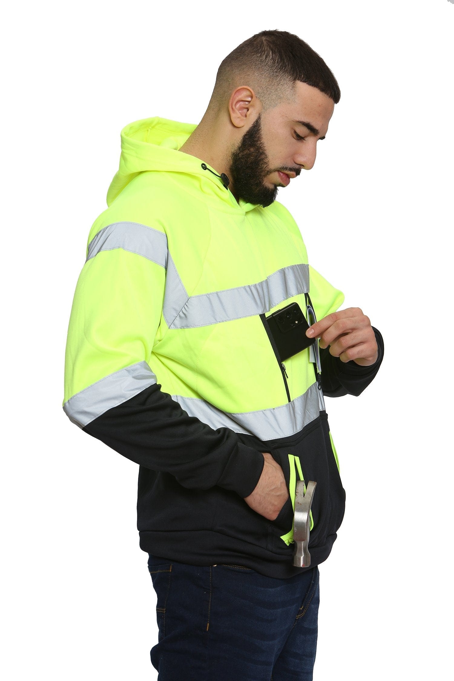 Aviator Work Wear High Vis EN ISO 20471 Class 3 - Yellow/Navy 6 Pockets Pullover Hoodie